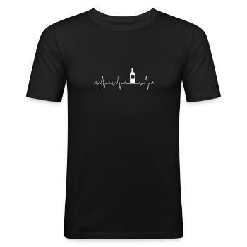 Herzschlag Herzfrequenz Geschenk Weinflasche Wein - Männer Slim Fit T-Shirt - Schwarz - Vorne - Nik (191cm)