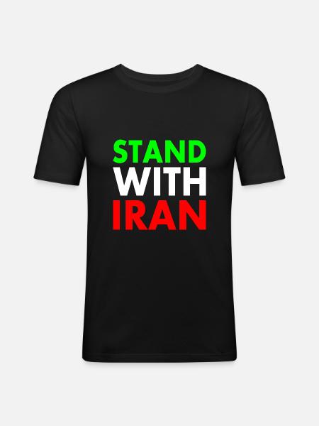 Stand with iran - Männer Slim Fit T-Shirt - Schwarz