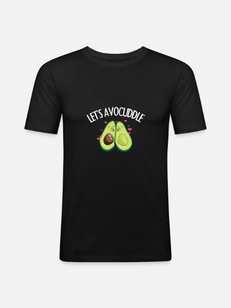 Avocado Eter Cute Let's Avocuddle Couple Gift - Mannen slim fit T-shirt - zwart