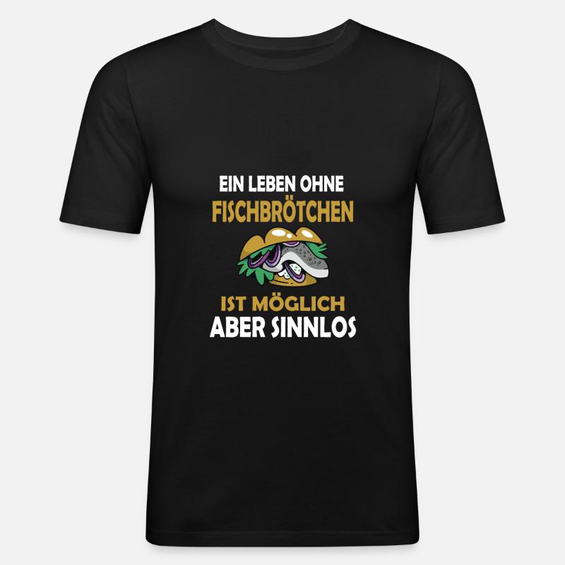 Fischbrötchen mit Pommes - Männer Slim Fit T-Shirt - Schwarz