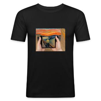"The Scream" parody. Funny, satirical design - Men's Slim Fit T-Shirt - black - Front - Nik (191cm)