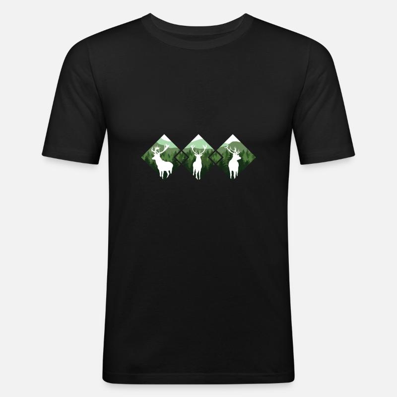 Jäger Bergsteiger Wanderer Hirsch - Männer Slim Fit T-Shirt - Schwarz