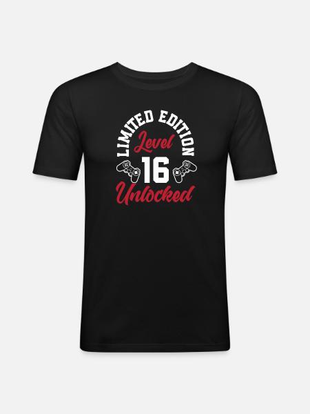 16th Birthday Young Gaming Gamer - Men's Slim Fit T-Shirt - black