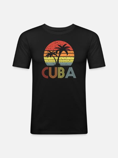 Cuba - Männer Slim Fit T-Shirt - Schwarz