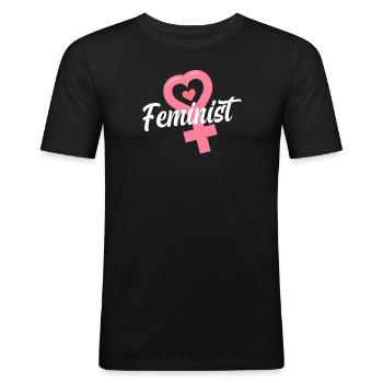 Feminismus Feministin - Männer Slim Fit T-Shirt - Schwarz - Vorne - Nik (191cm)