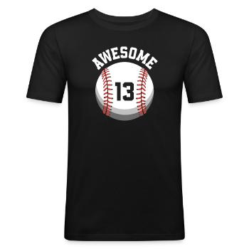 Fête de baseball du 13e anniversaire des enfants - T-shirt près du corps Homme - noir - Devant - Nik (191cm)