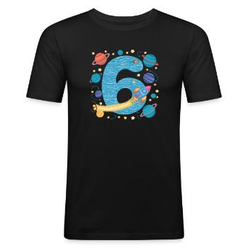 6. Geburtstag Jungen 6 Jahre Planeten Geburtstag - Männer Slim Fit T-Shirt - Schwarz - Vorne - Nik (191cm)
