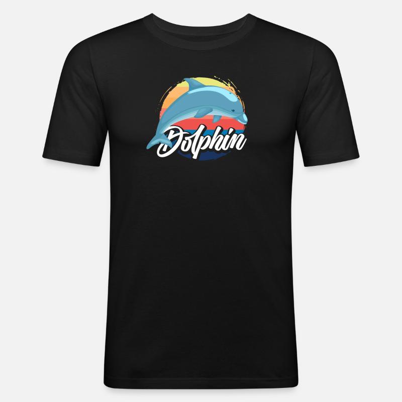 Nostalgic Dolphin Sunset Design - Men's Slim Fit T-Shirt - black