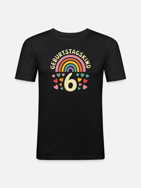 6ème anniversaire fille arc-en-ciel - T-shirt près du corps Homme - noir