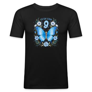9. Geburtstag Schmetterling Kindergeburtstag - Männer Slim Fit T-Shirt - Schwarz - Vorne - Nik (191cm)