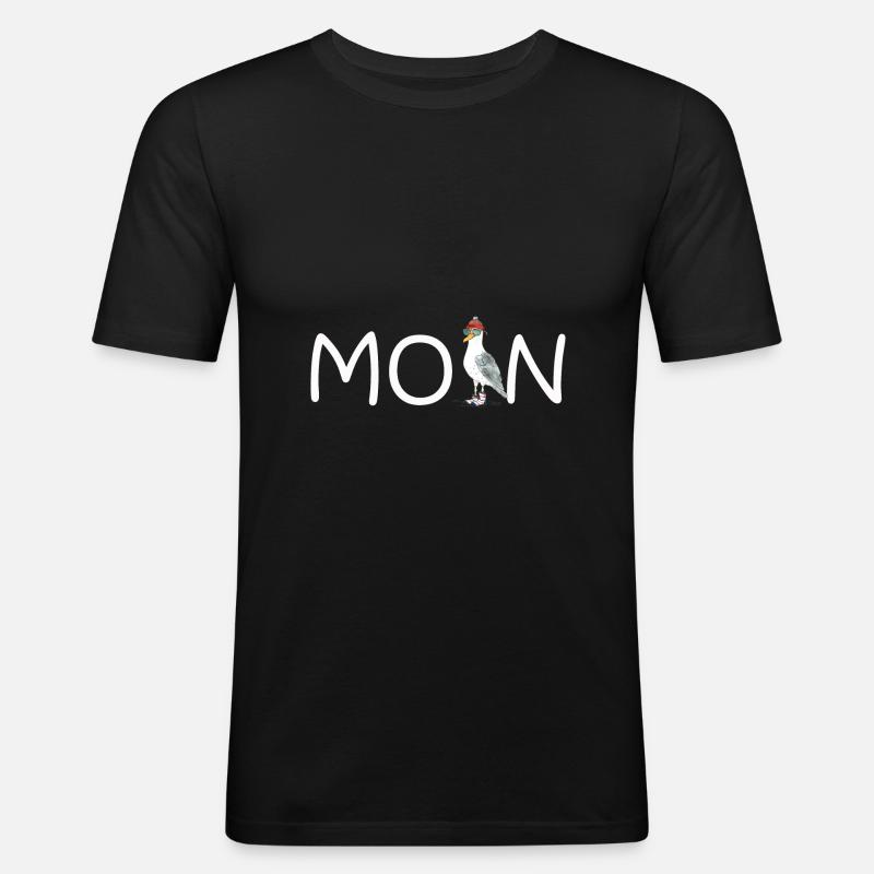 PLATTDEUTSCHER SPRUCH MIT MÖWE - Männer Slim Fit T-Shirt - Schwarz