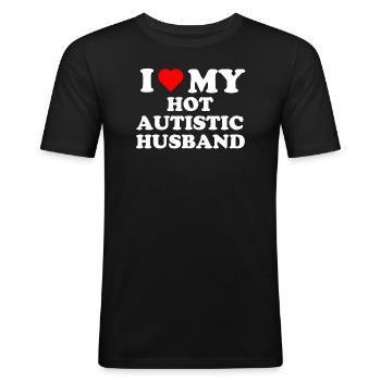 Jeg elsker min hotte autistiske mann - Slim Fit T-skjorte for menn - svart - Foran - Nik (191cm)