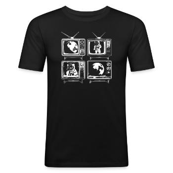 vintage television showing cosmos - Men's Slim Fit T-Shirt - black - Front - Nik (191cm)