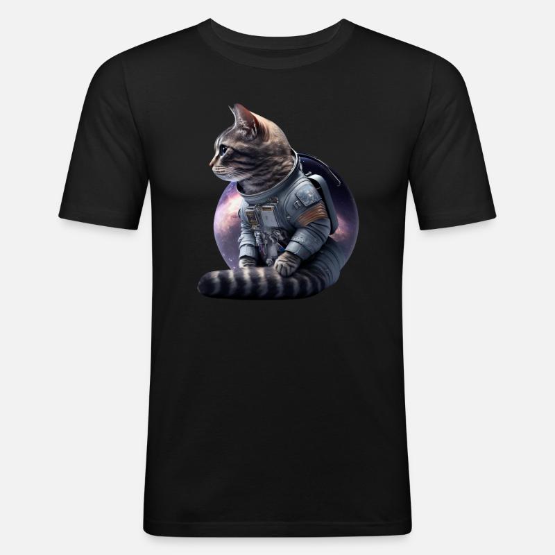 Chat de l’espace - T-shirt près du corps Homme - noir