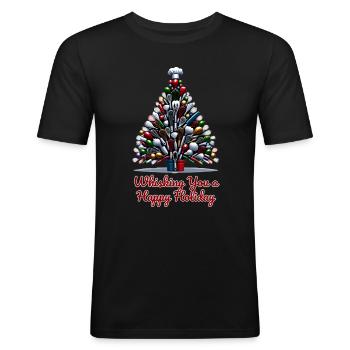 je vous souhaite de joyeuses fêtes - Chef - T-shirt près du corps Homme - noir - Devant - Nik (191cm)