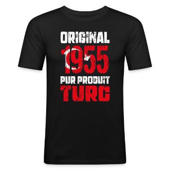 Anniversaire 70 ans - Original 1955 - Turc - T-shirt près du corps Homme - noir - Devant - Nik (191cm)