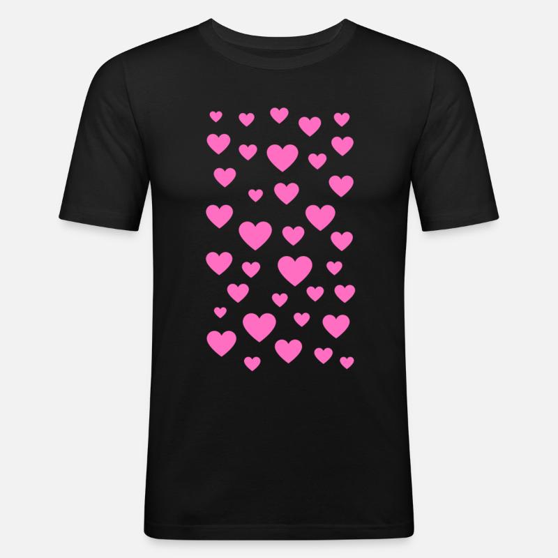 Rosa Herzen - Männer Slim Fit T-Shirt - Schwarz