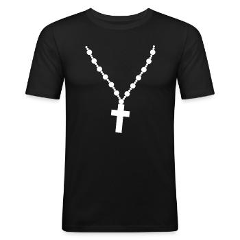 Anhänger mit christlichem Kreuz, Glaube an Gott - Männer Slim Fit T-Shirt - Schwarz - Vorne - Nik (191cm)