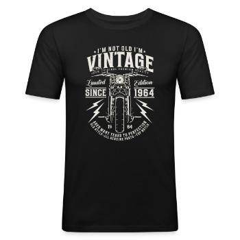1964 Jahrgang Geburtstag Vintage Motorrad - Männer Slim Fit T-Shirt - Schwarz - Vorne - Nik (191cm)