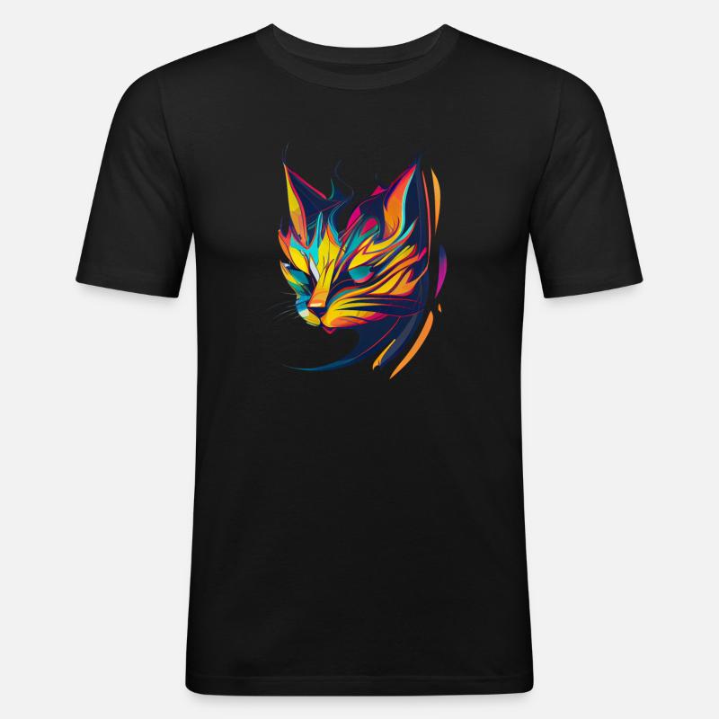 Katzenkunst bunt - Männer Slim Fit T-Shirt - Schwarz