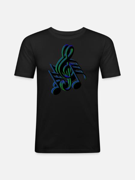 notes de clef bleu vert - T-shirt près du corps Homme - noir