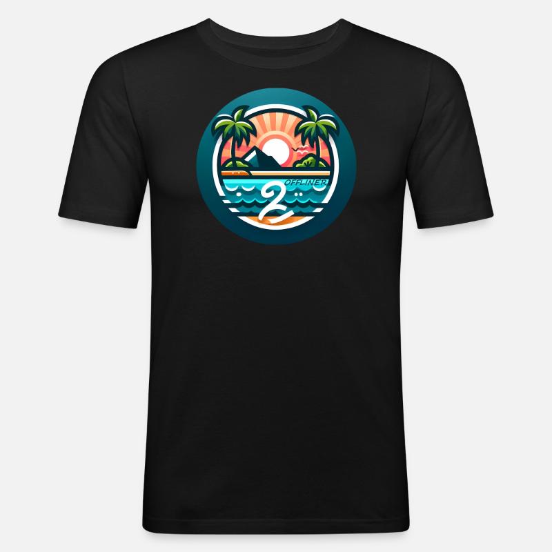 Bunte Palmeninsel Offliner - Männer Slim Fit T-Shirt - Schwarz