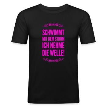gegen den Strom - Männer Slim Fit T-Shirt - Schwarz - Vorne - Nik (191cm)