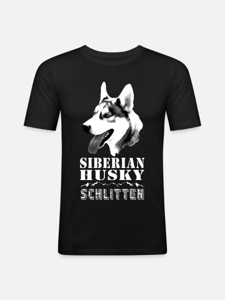 Sibirischer Husky mit Alpenlandschaft - Schlitten - Männer Slim Fit T-Shirt - Schwarz