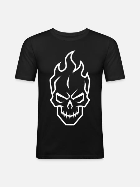 Flaming Skull Silhouette Gamer Icon - Men's Slim Fit T-Shirt - black