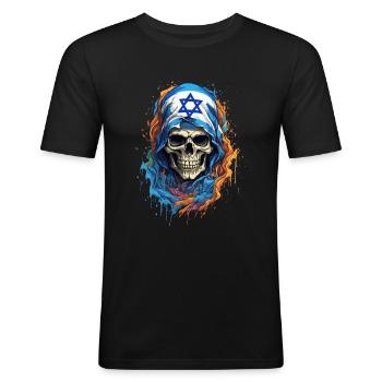 Crâne israélien : drapeau de la fierté - T-shirt près du corps Homme - noir - Devant - Nik (191cm)