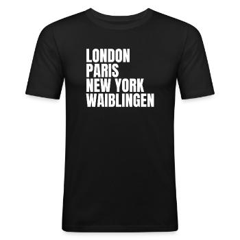 Waiblingen Weltstadt - Männer Slim Fit T-Shirt - Schwarz - Vorne - Nik (191cm)