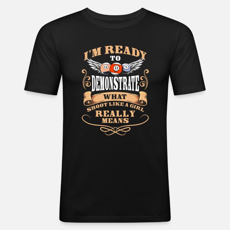 Pool Spruch Queue - Männer Slim Fit T-Shirt - Schwarz