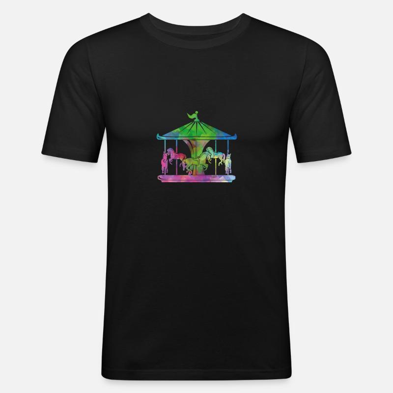 Karussell Kirmes - Männer Slim Fit T-Shirt - Schwarz