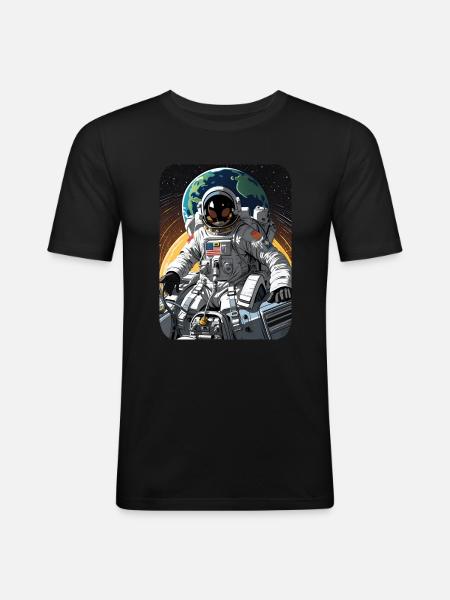 Astronaut flies through space - Men's Slim Fit T-Shirt - black