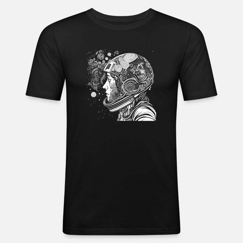 "Psychonaut" Psychedelic astronaut with patterns - Men's Slim Fit T-Shirt - black