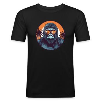 Gorilla mit Sonnenbrille, Affe, Primat - Männer Slim Fit T-Shirt - Schwarz - Vorne - Nik (191cm)