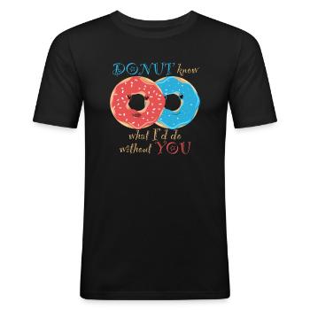 Saint-Valentin : les beignets amoureux - T-shirt près du corps Homme - noir - Devant - Nik (191cm)