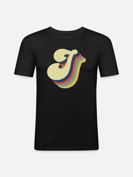 Retro J Buchstabe - Männer Slim Fit T-Shirt - Schwarz