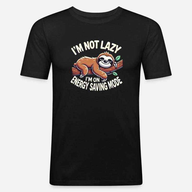 Energy Saving Mode 🦥🔋 - Männer Slim Fit T-Shirt - Schwarz