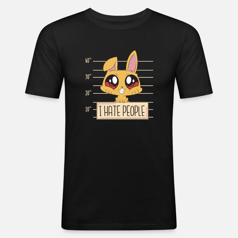 Hase I Hate People - Männer Slim Fit T-Shirt - Schwarz