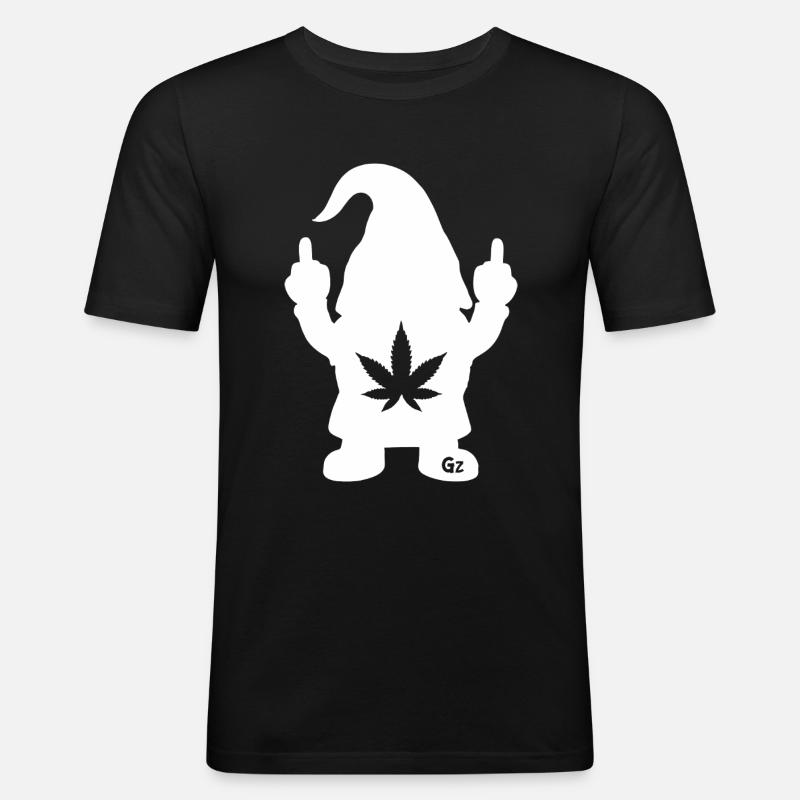 Frecher Zwerg mit Hanfblatt - Männer Slim Fit T-Shirt - Schwarz