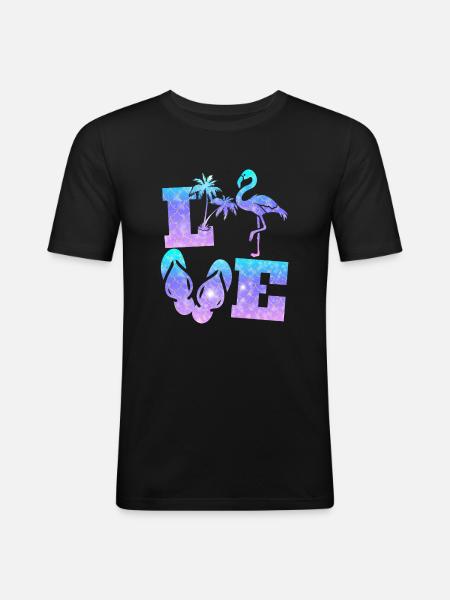 Liebe Flamingo - Männer Slim Fit T-Shirt - Schwarz