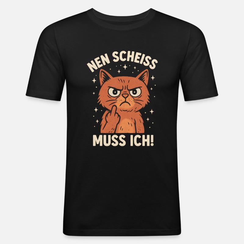 Mittelfinger Katze Nen Scheiss Kollege - Männer Slim Fit T-Shirt - Schwarz