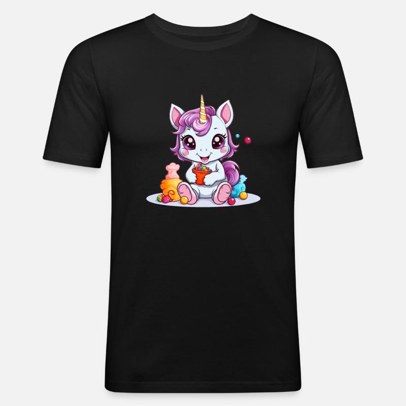 EINHORN SÜßIGKEITEN - Männer Slim Fit T-Shirt - Schwarz