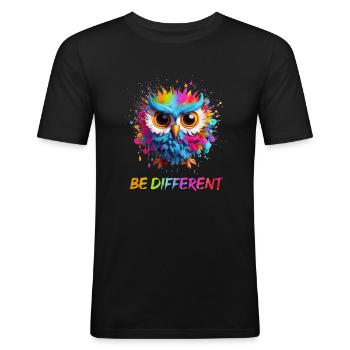 LUSTIGE BUNTE EULE - Männer Slim Fit T-Shirt - Schwarz - Vorne - Nik (191cm)