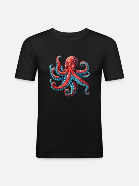 OCTOPUS GRAPHIC KRAKEN DESIGNS - Männer Slim Fit T-Shirt - Schwarz