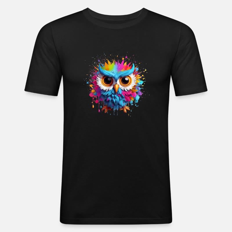 BUNTE EULE - Männer Slim Fit T-Shirt - Schwarz