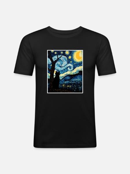 KATZEN PORTRAI - Männer Slim Fit T-Shirt - Schwarz