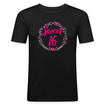 Sweet 16. Geburtstag Mädchen 16 Jahre Geschenk - Männer Slim Fit T-Shirt - Schwarz - Vorne - Nik (191cm)