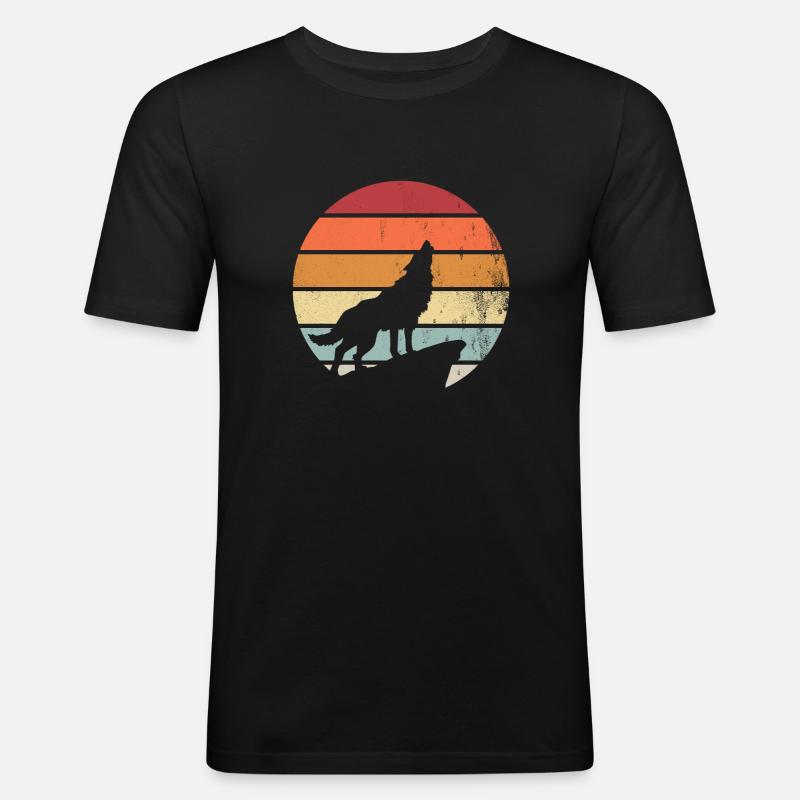 Retro Wölfe Wolf Geschenk Geschenkidee - Männer Slim Fit T-Shirt - Schwarz